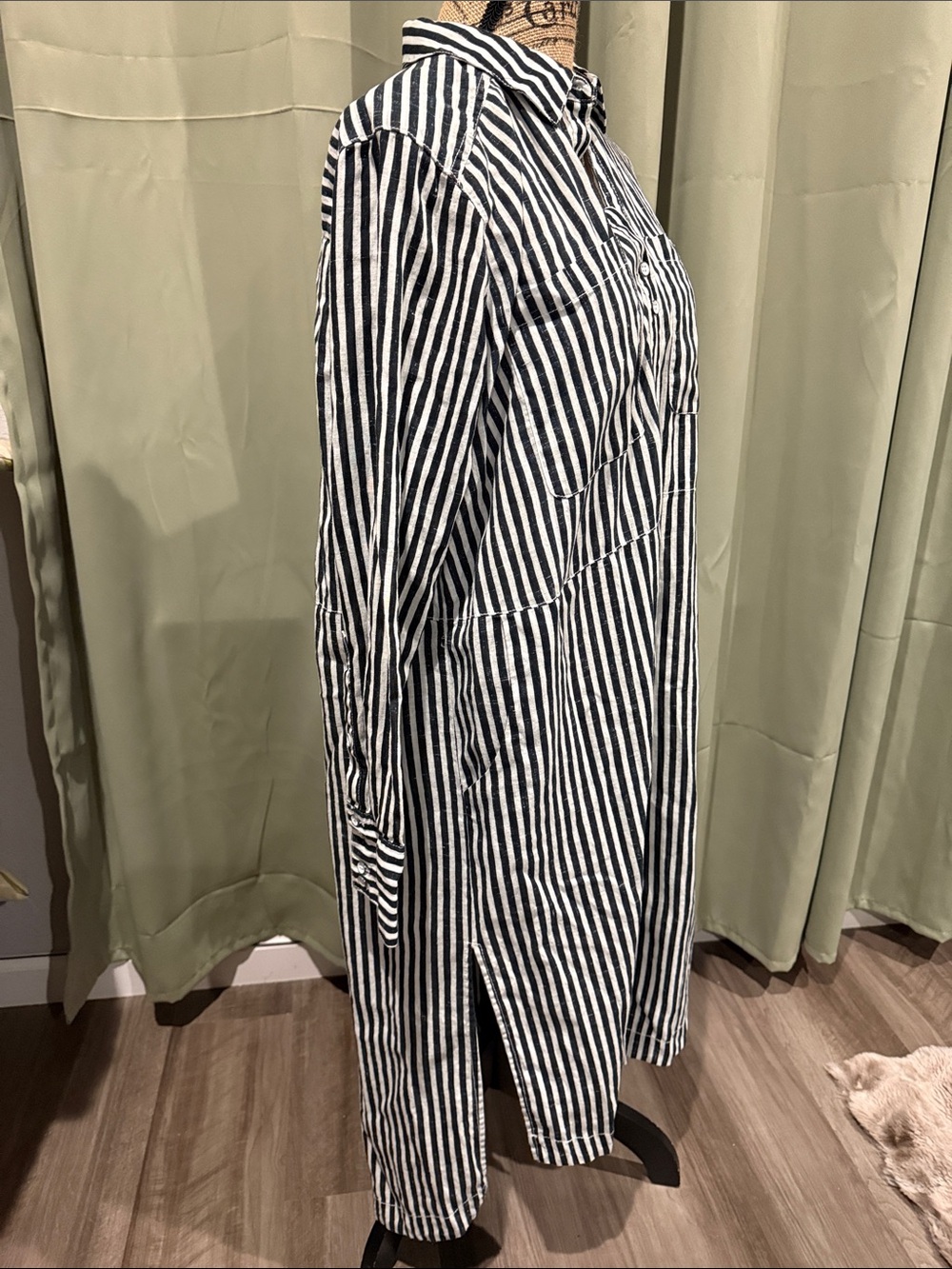 Free People Black and White Striped Shirt Dress - Picture 3 of 6